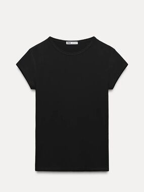 Zara Black Short Sleeve Contour Top - Size Small